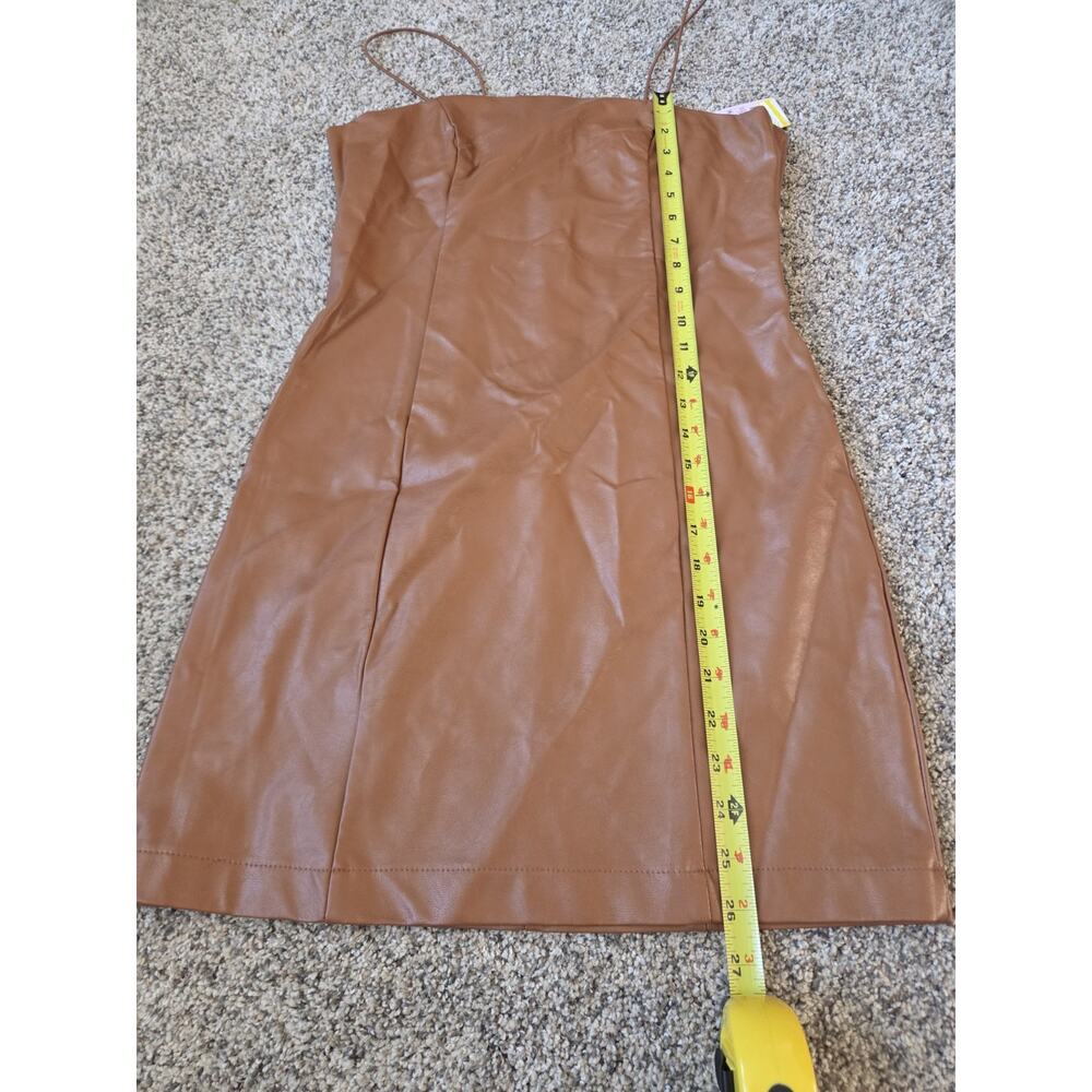 NWT Wild Fable Brown Leather Slip Mini Dress Spaghetti Strap Sz S - Picture 3 of 11